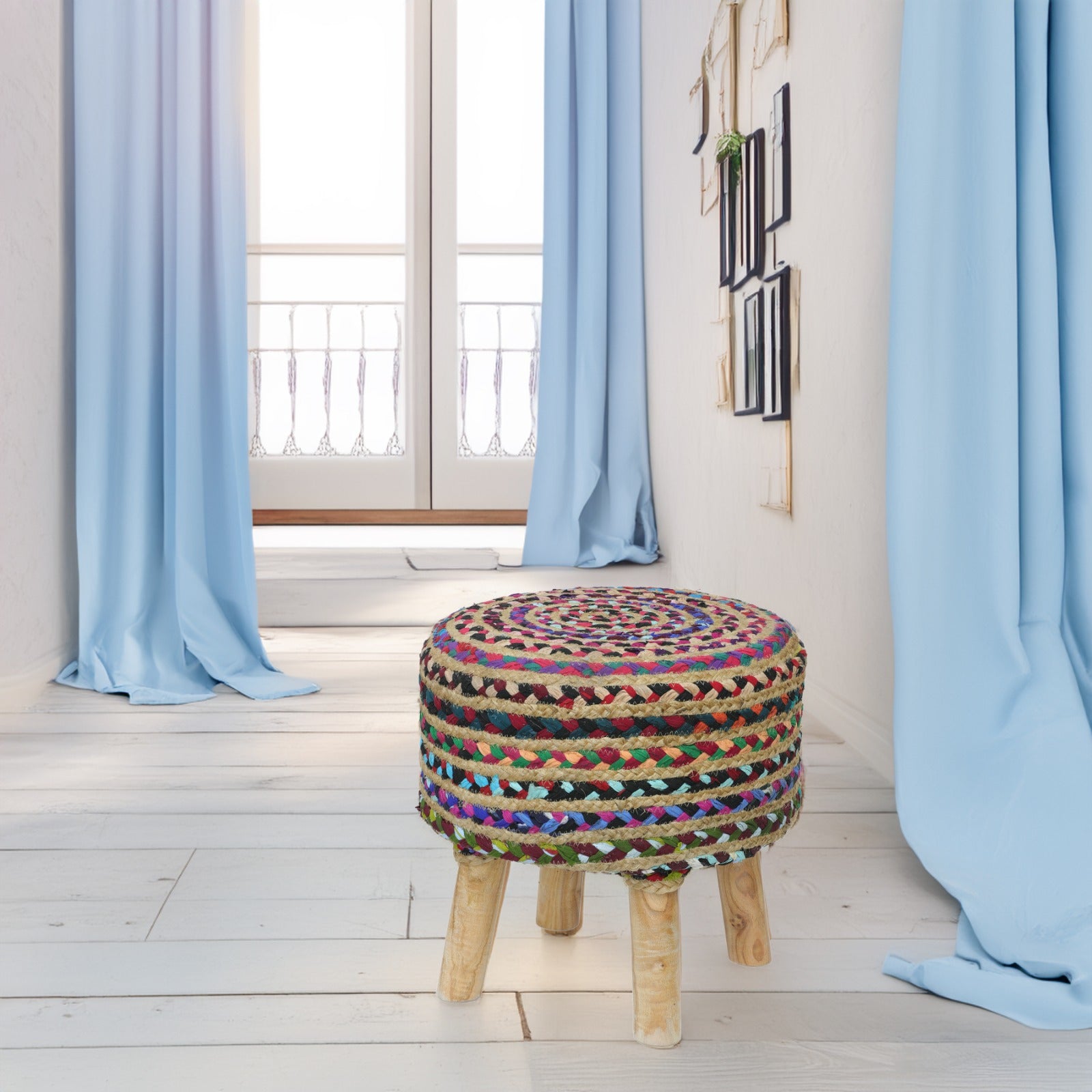 MULTI COLOUR JUTE STOOL